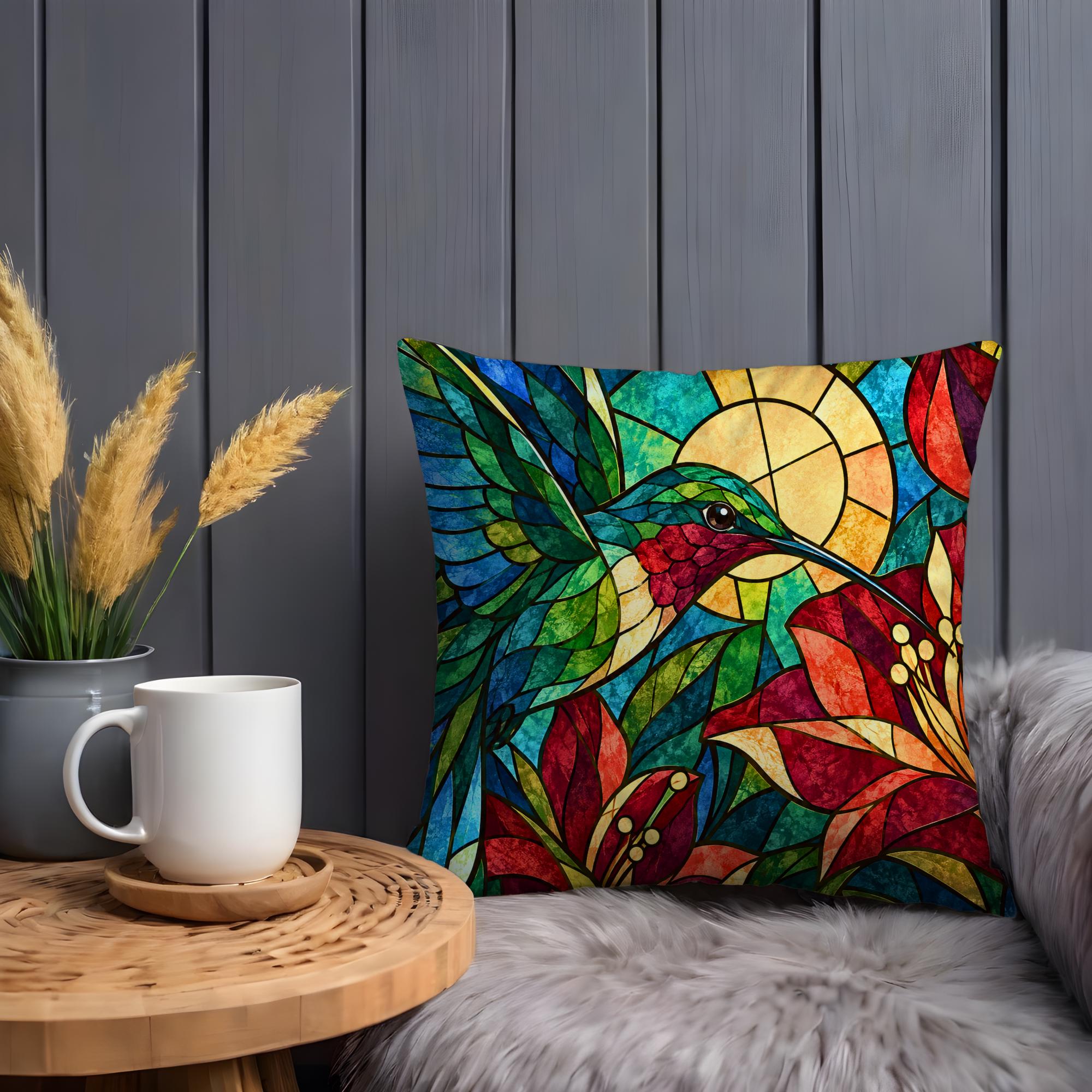 Sunlit Hummingbird Stained Glass Pillow Cover - Image 3
