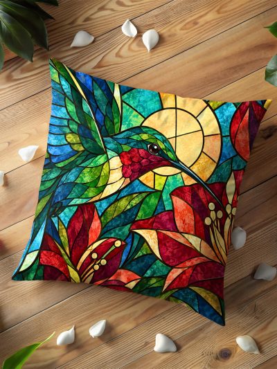 Sunlit Hummingbird Stained Glass Pillow Cover