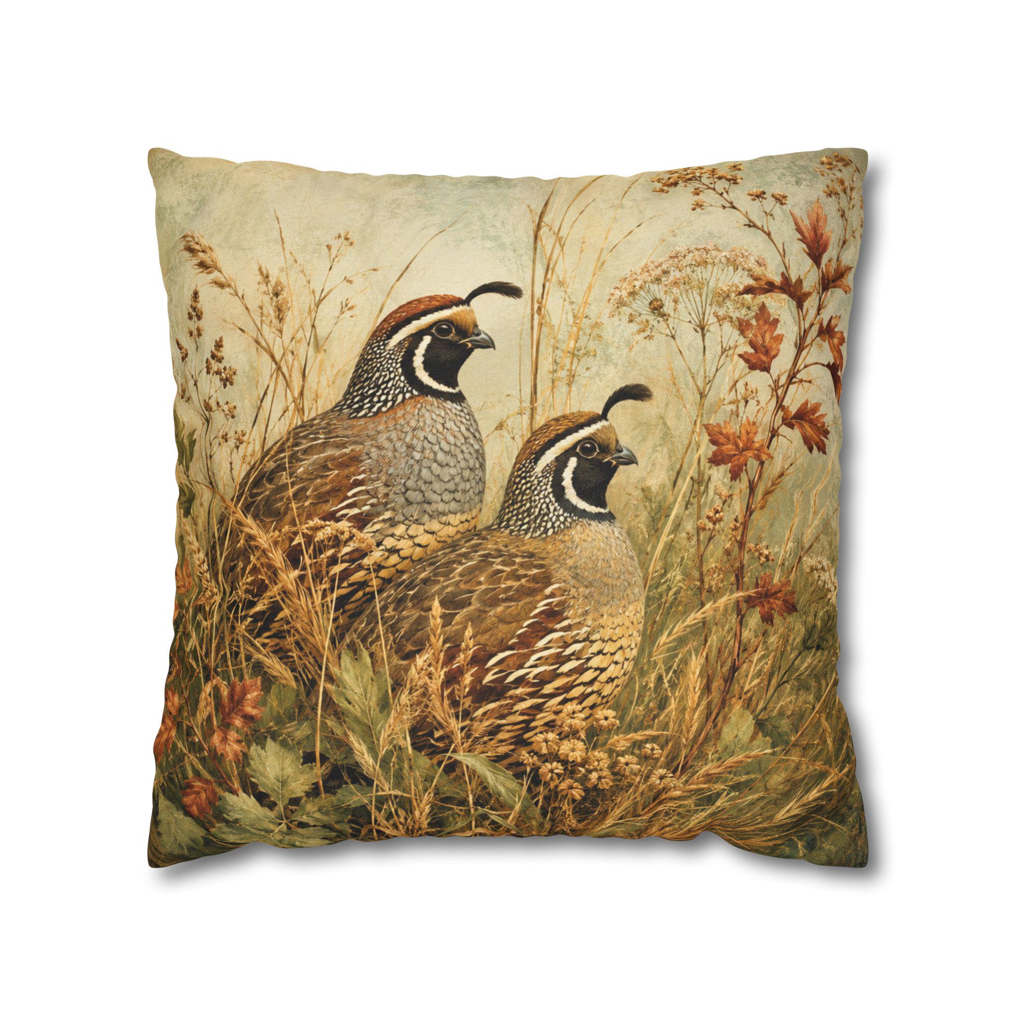 Two Crested Quail in Golden Meadow Pillow Cover - Image 3