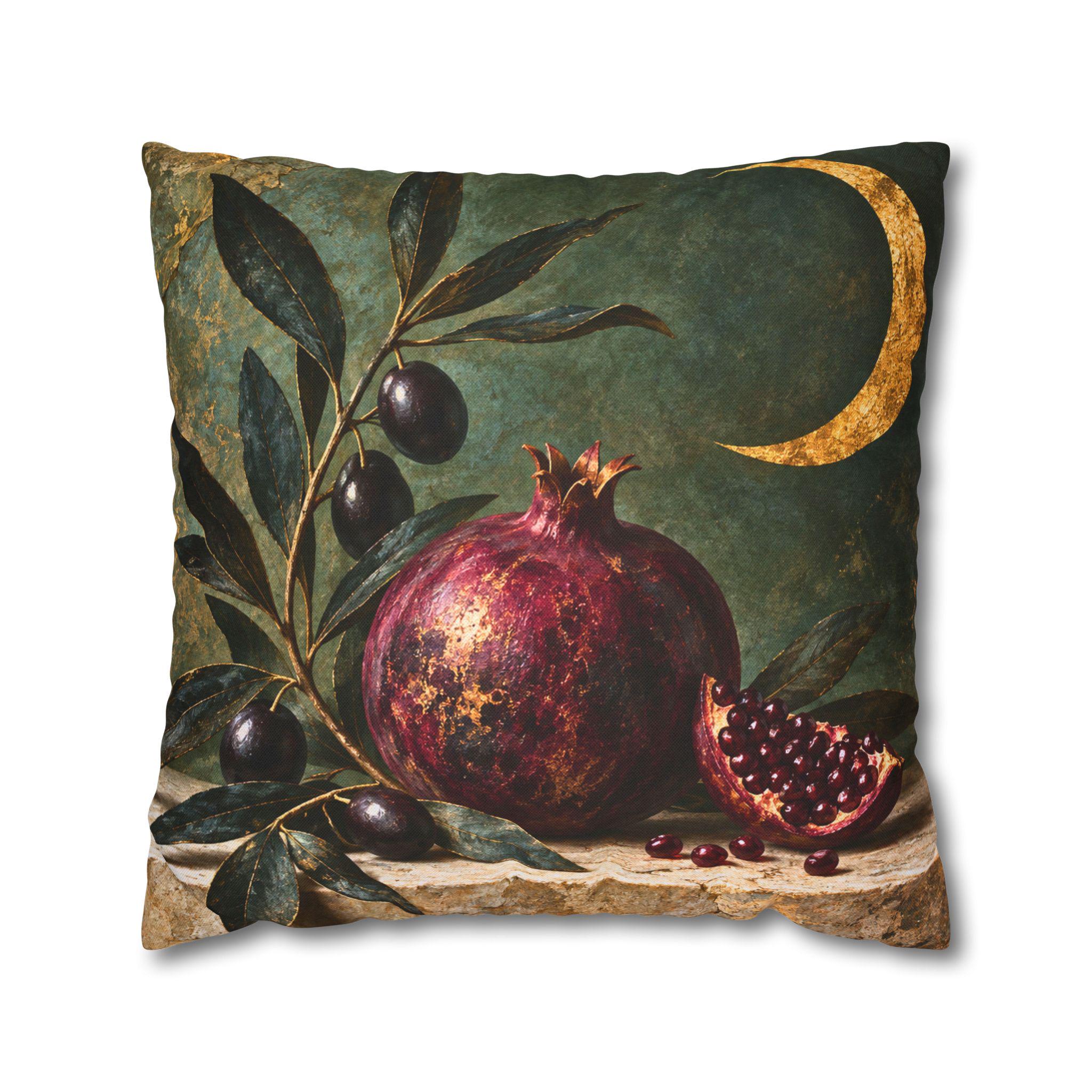 Midnight Pomegranate and Crescent Moon Pillow Cover - Image 6