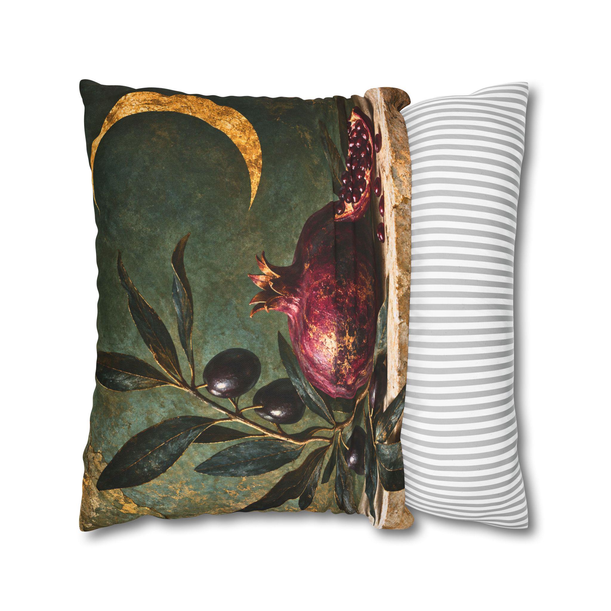Midnight Pomegranate and Crescent Moon Pillow Cover - Image 5
