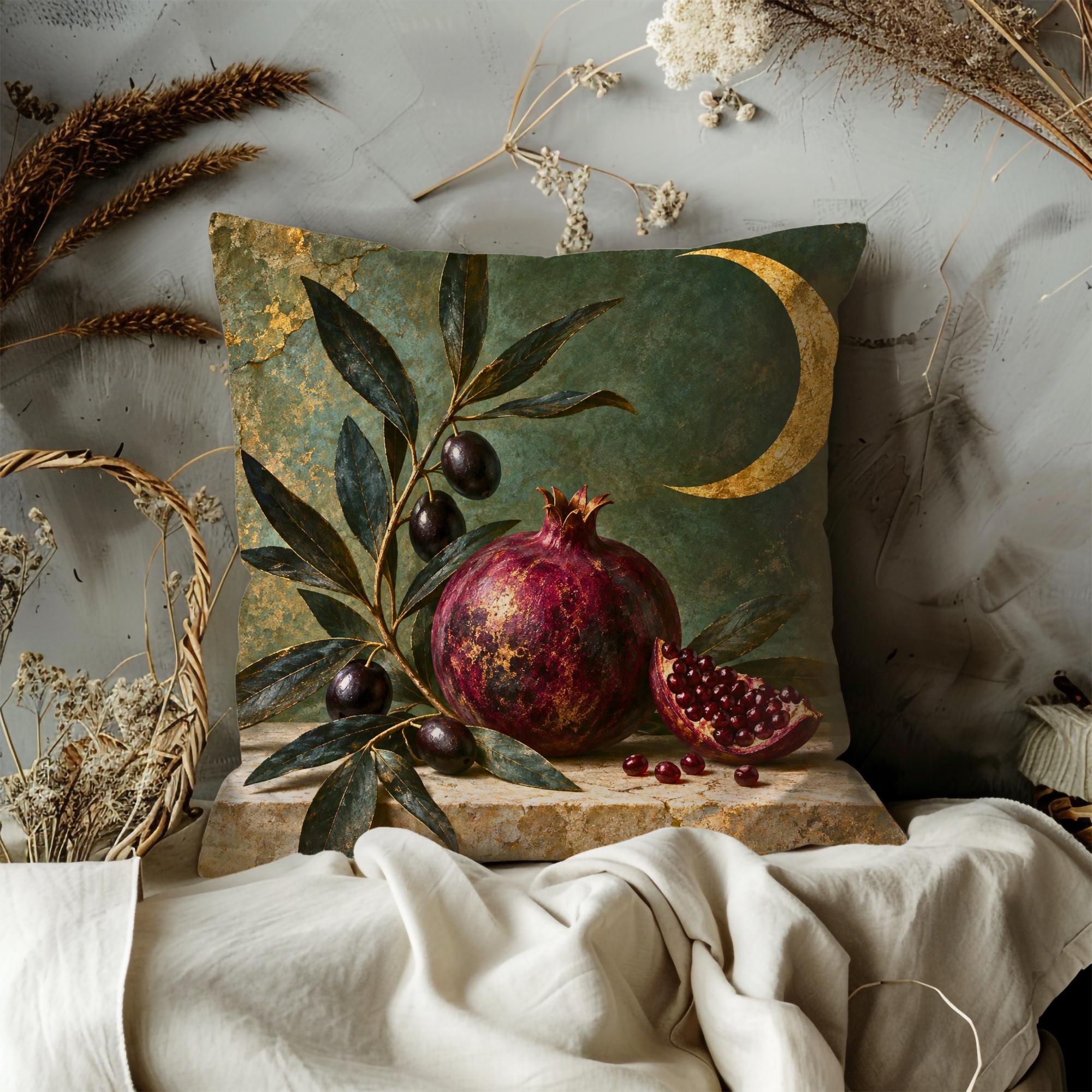 Midnight Pomegranate and Crescent Moon Pillow Cover - Image 3