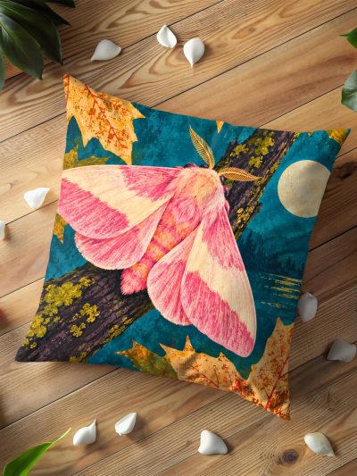 Moonlit Pink Silk Moth Pillow Cover
