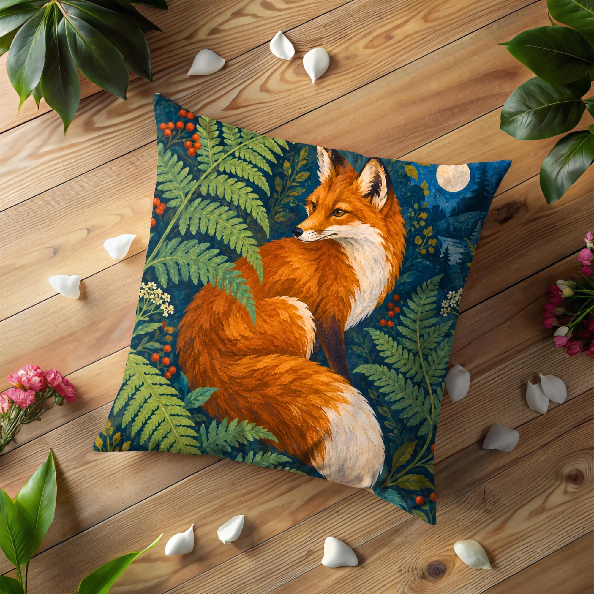 Moonlit Woodland Fox Decorative Pillow Cover