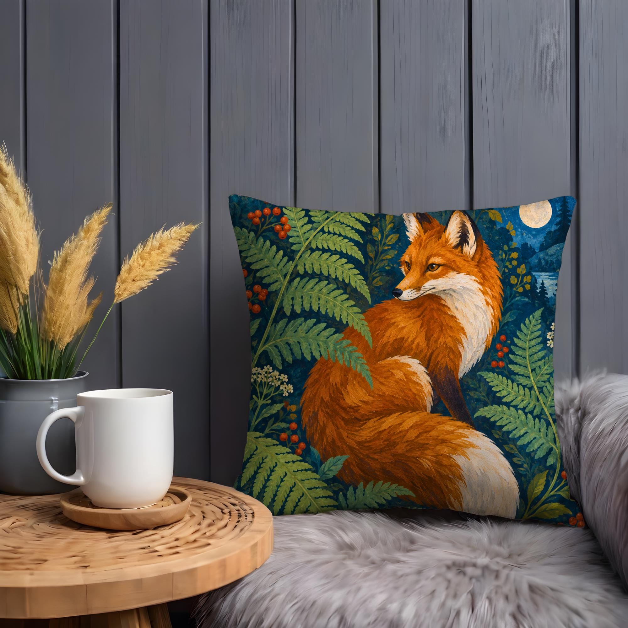 Moonlit Woodland Fox Decorative Pillow Cover - Image 2