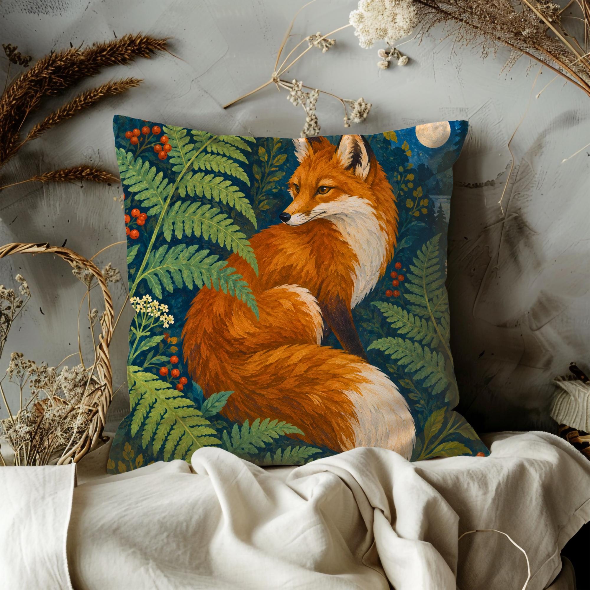 Moonlit Woodland Fox Decorative Pillow Cover - Image 3