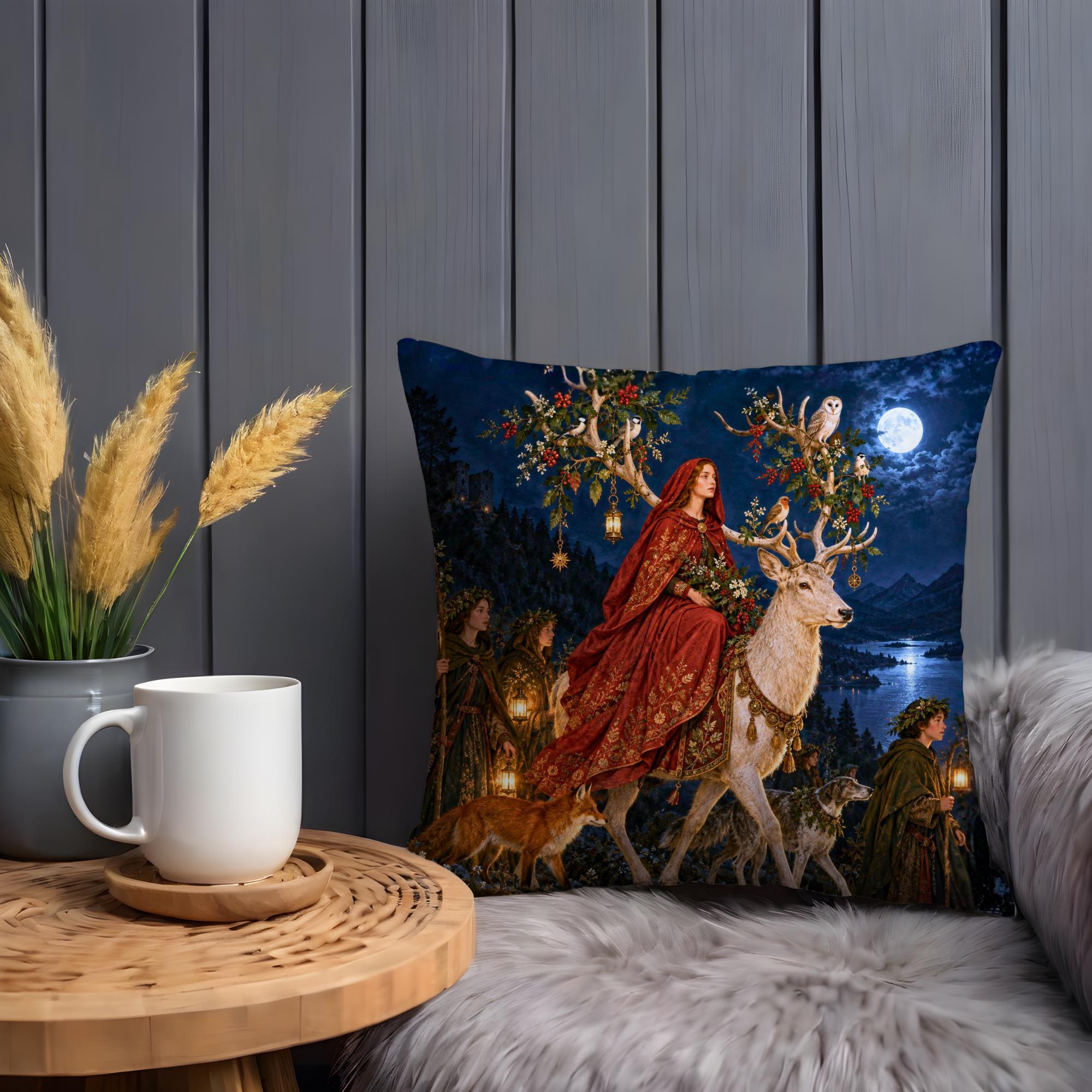 Enchanted Moonlit Lady and White Stag Pillow Cover - Image 2