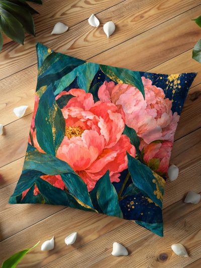 Coral Peony Garden Pillow Cover
