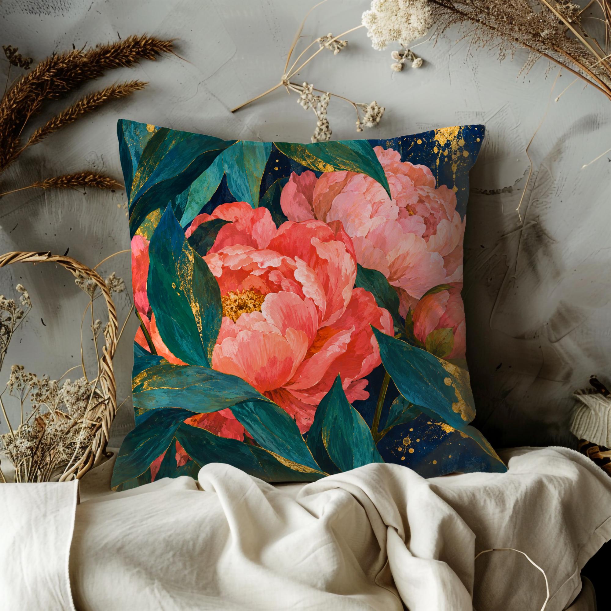 Coral Peony Garden Pillow Cover - Image 2