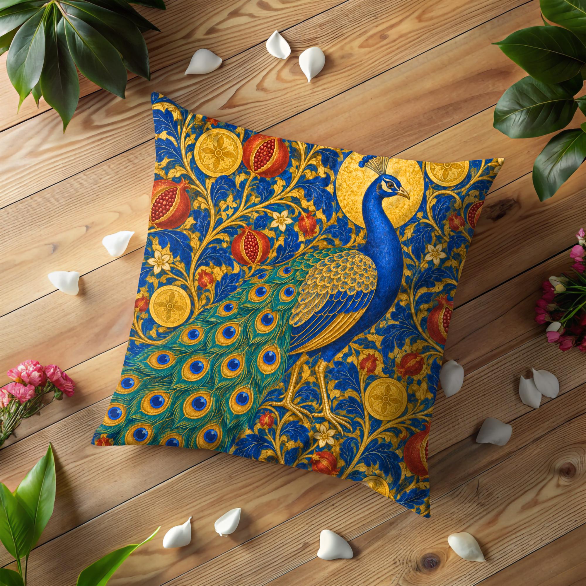 Royal Peacock and Pomegranate Pillow Cover