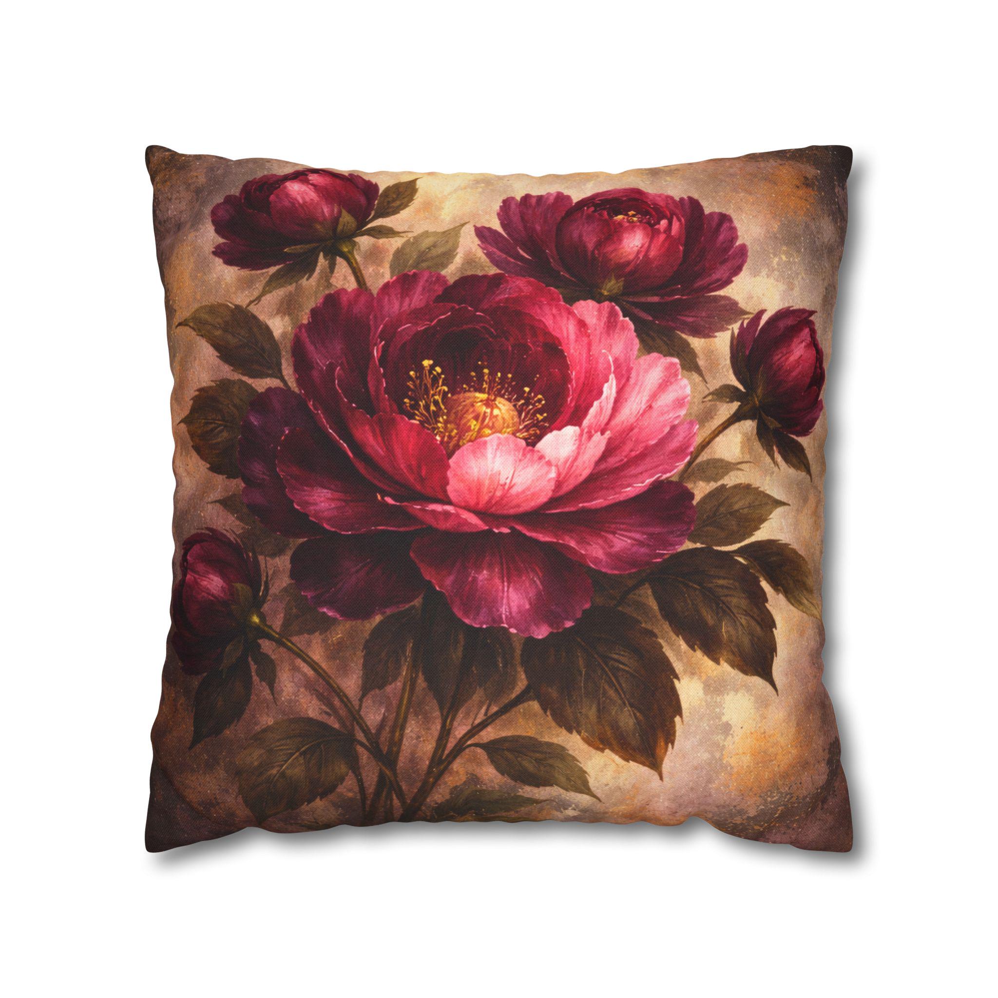 Burgundy Peony Bouquet Pillow Cover - Image 3