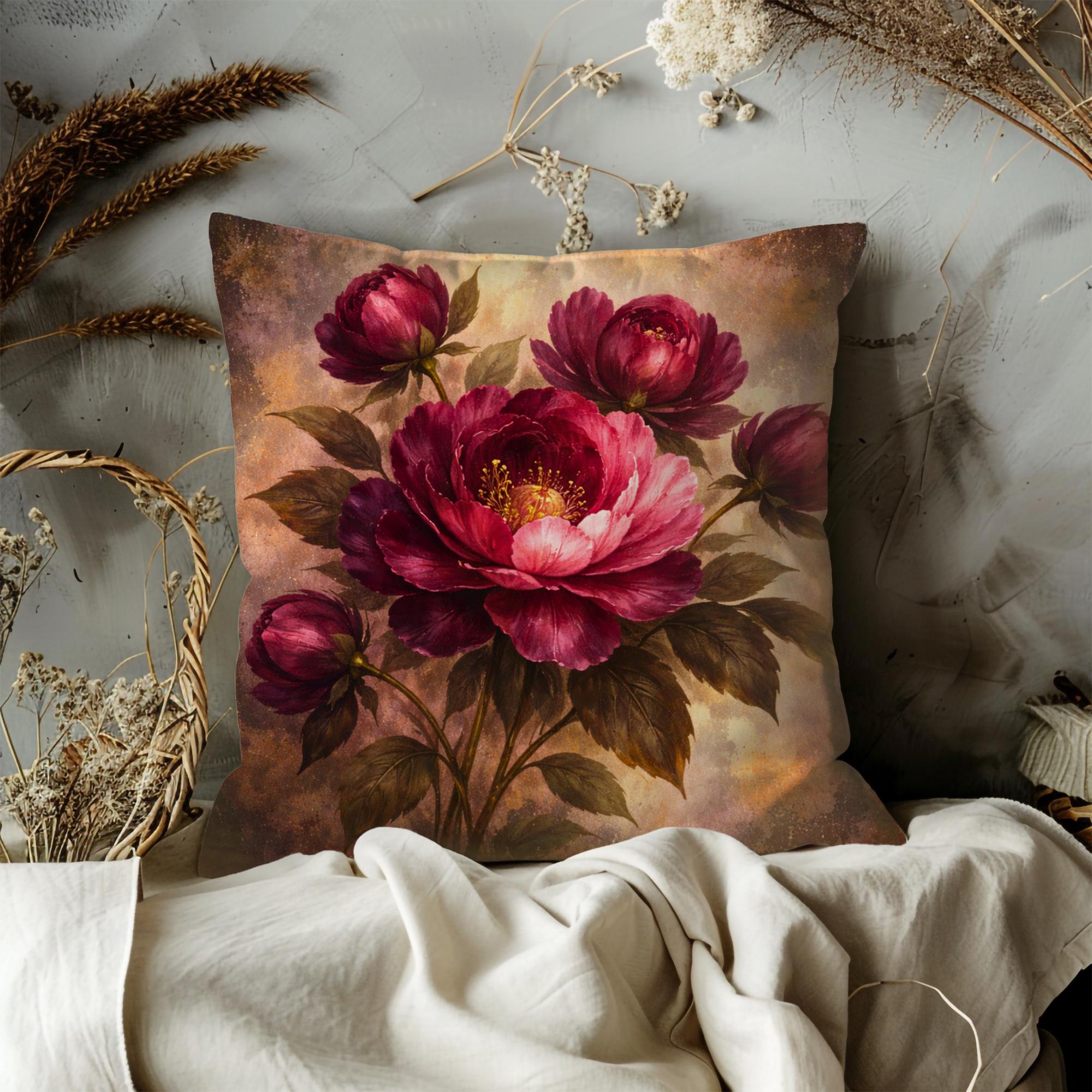 Burgundy Peony Bouquet Pillow Cover - Image 5
